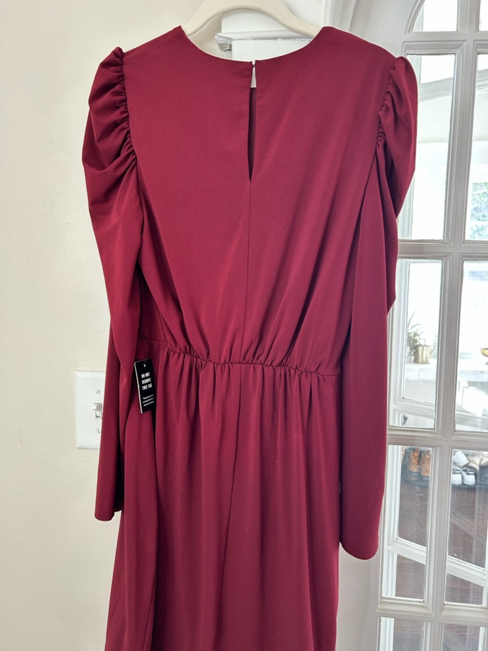 Express Women's Wine Long Sleeve Pleated Waist Dress - Picture 2 of 5